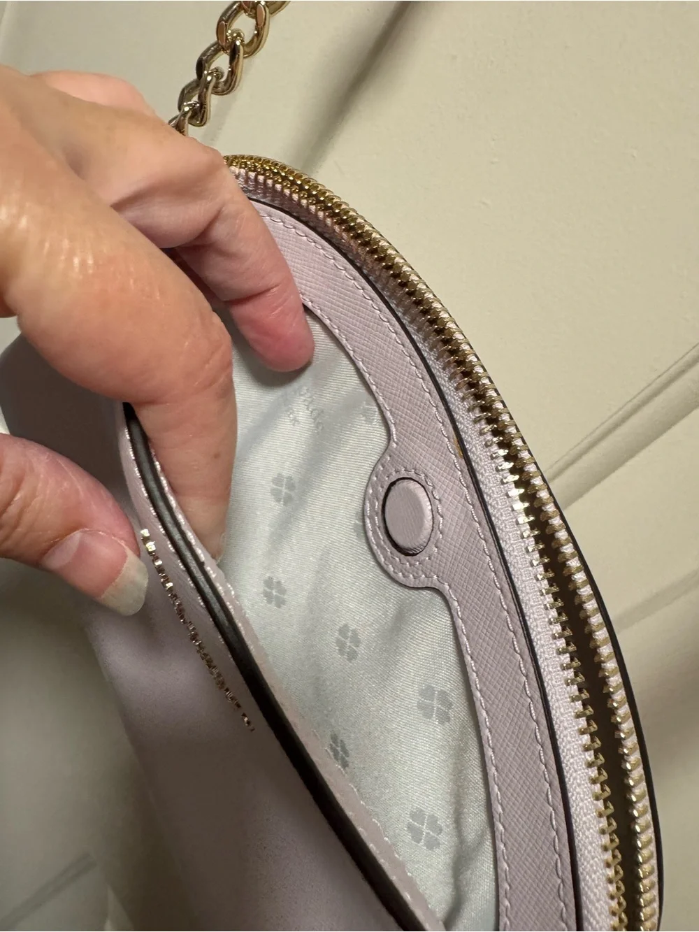 Kate Spade Lilac Saffiano Leather Hilli Dome Crossbody with Gold Chain
